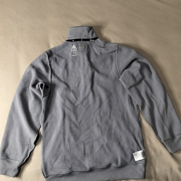 adidas Gray Half-Zip Pindot Sweatshirt  with Black Stripes. - Picture 11 of 15
